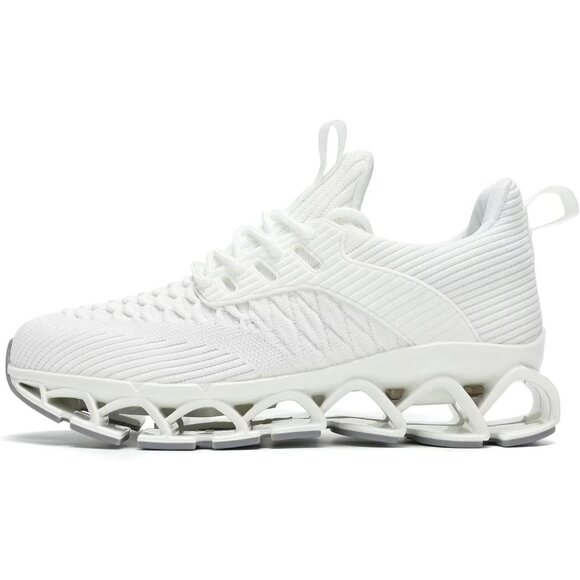 Women's White Slip-On Walking Running Shoes Blade Sneakers Non-Slip Comfort - Picture 4 of 8